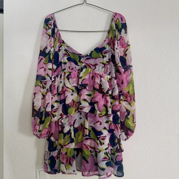 Abercrombie & Fitch Dress  Size M Tiered Chiffon Babydoll Floral Y2K Boho Hippie - Picture 9 of 15